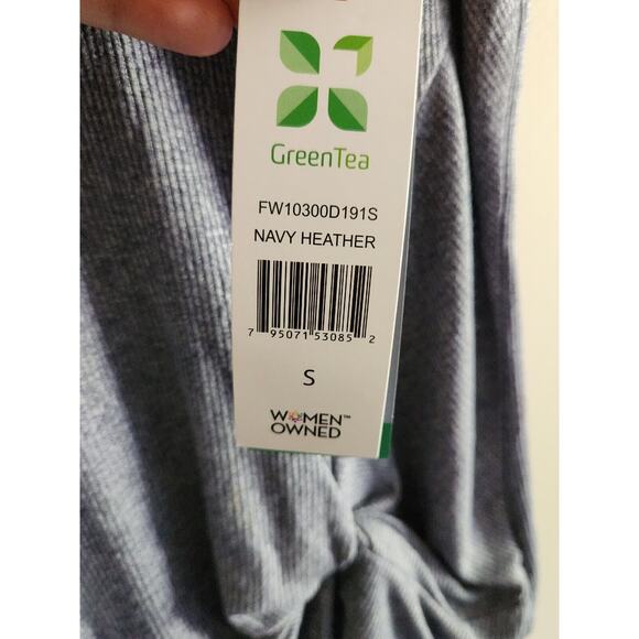 Green Tea Shirt Womens S Tie Twist Front Short Sleeve Blue Heather Ribbed - Picture 5 of 8